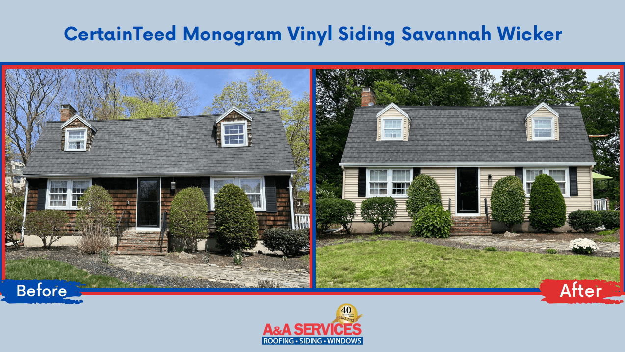 Beverly Siding Project - CertainTeed Monogram Vinyl Siding - Savannah Wicker Before and After