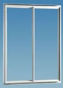 A white-framed sliding window against a clear blue sky. The window is open, with one panel overlapping the other, suggesting a sense of openness and freedom.